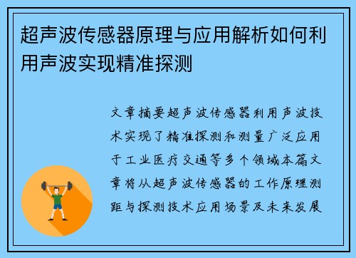 超声波传感器原理与应用解析如何利用声波实现精准探测